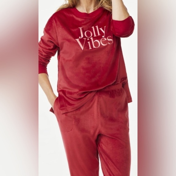 Dark red Velour crew neck Pajama top & tapered leg jogger pant Set size 3X new - Picture 5 of 5
